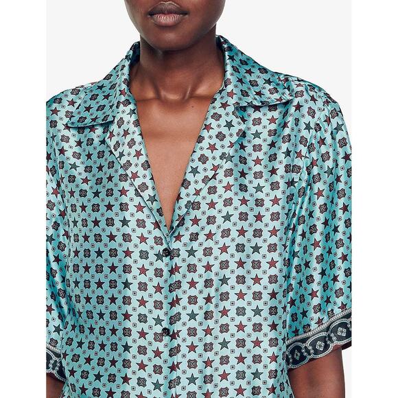 Sandro Vanille Printed Shirt Size 2 Medium - Picture 4 of 10